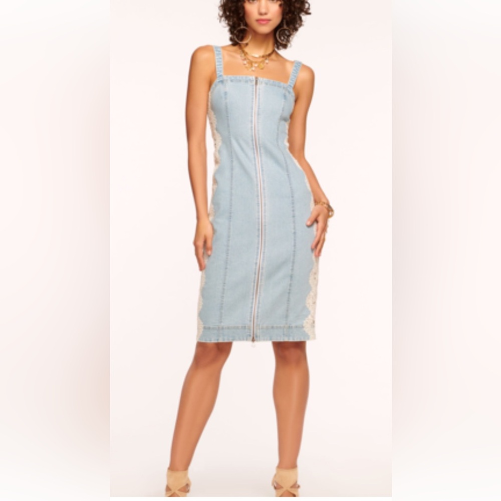 Ramy Brook Kathryn Denim Lace Midi Dress Size 4 NWT